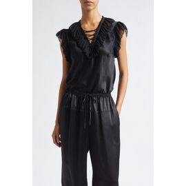 Ulla Johnson Ulla Johnson Ilyana Silk Sheer Ruffle Trim Top