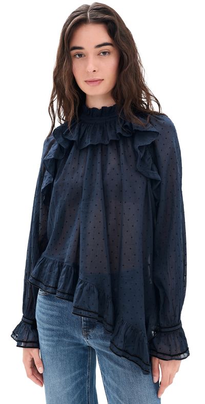 Ulla Johnson Ulla Johnson Marcella Long Sleeve Cotton Blouse Nightfall