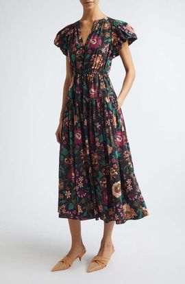 Ulla Johnson Ulla Johnson Marin Floral Cotton Midi Dress