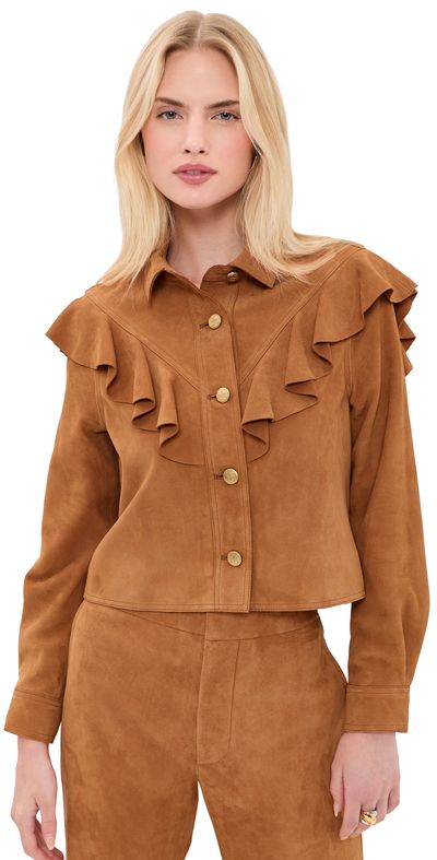 Ulla Johnson Ulla Johnson Matilde Ruffle Suede Jacket Cognac