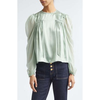 Ulla Johnson Ulla Johnson Odette Pleated Silk Sheer Balloon Sleeve Top