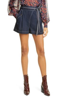 Ulla Johnson Ulla Johnson Oscar Topstitch Belted Cotton Shorts