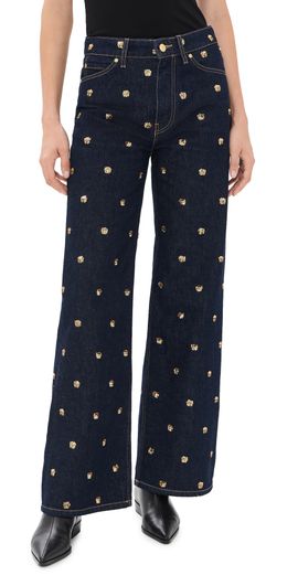 Ulla Johnson Ulla Johnson The Willow Embellished Wide Leg Jeans Embellished Tigris