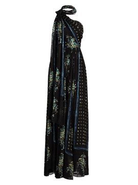 Ulla Johnson Women's Angelique Printed Silk One-Shoulder Scarf Gown