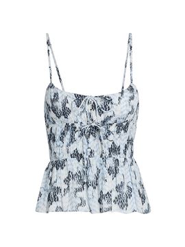 Ulla Johnson Women's Anya Ikat-Inspired Cinched Cotton-Blend Top