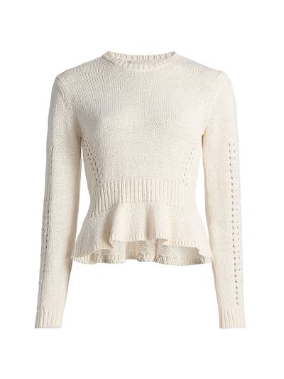 Ulla Johnson Women's Aurelie Open-Knit Peplum Pullover Sweater