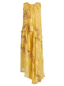 Ulla Johnson Women's Caprice Asymmetric Printed Silk Midi-Dress