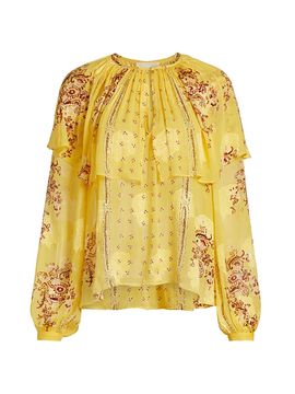 Ulla Johnson Women's Elissa Printed Silk Chiffon Cape Blouse