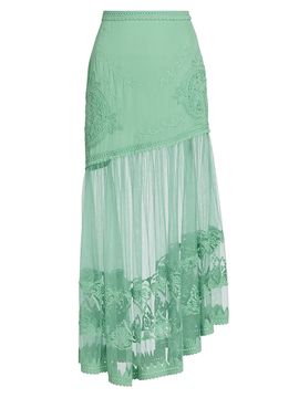 Ulla Johnson Women's Elspeth Floral-Embroidered Sheer Silk Midi-Skirt