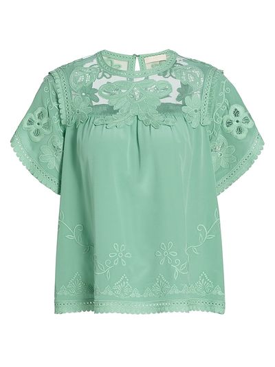 Ulla Johnson Women's Florence Embroidered Floral Silk Tulle Top