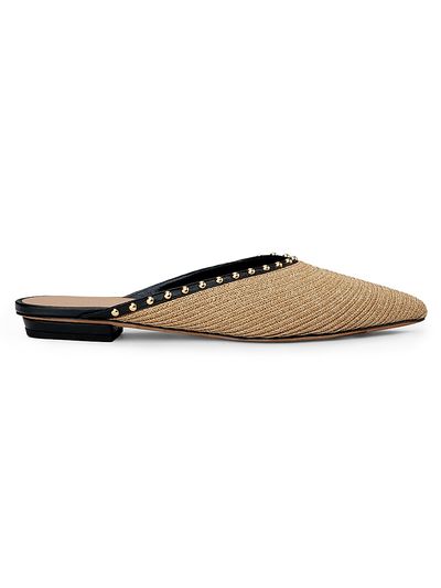 Ulla Johnson Women's Hera Raffia Studded Leather-Trimmed Mules