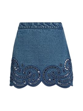Ulla Johnson Women's The Cadiz Eyelet Cotton Denim A-Line Miniskirt