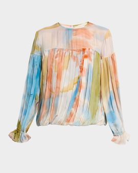 Ulla Johnson x Helen Frankenthaler Pearl Draped Silk-Chiffon Blouse