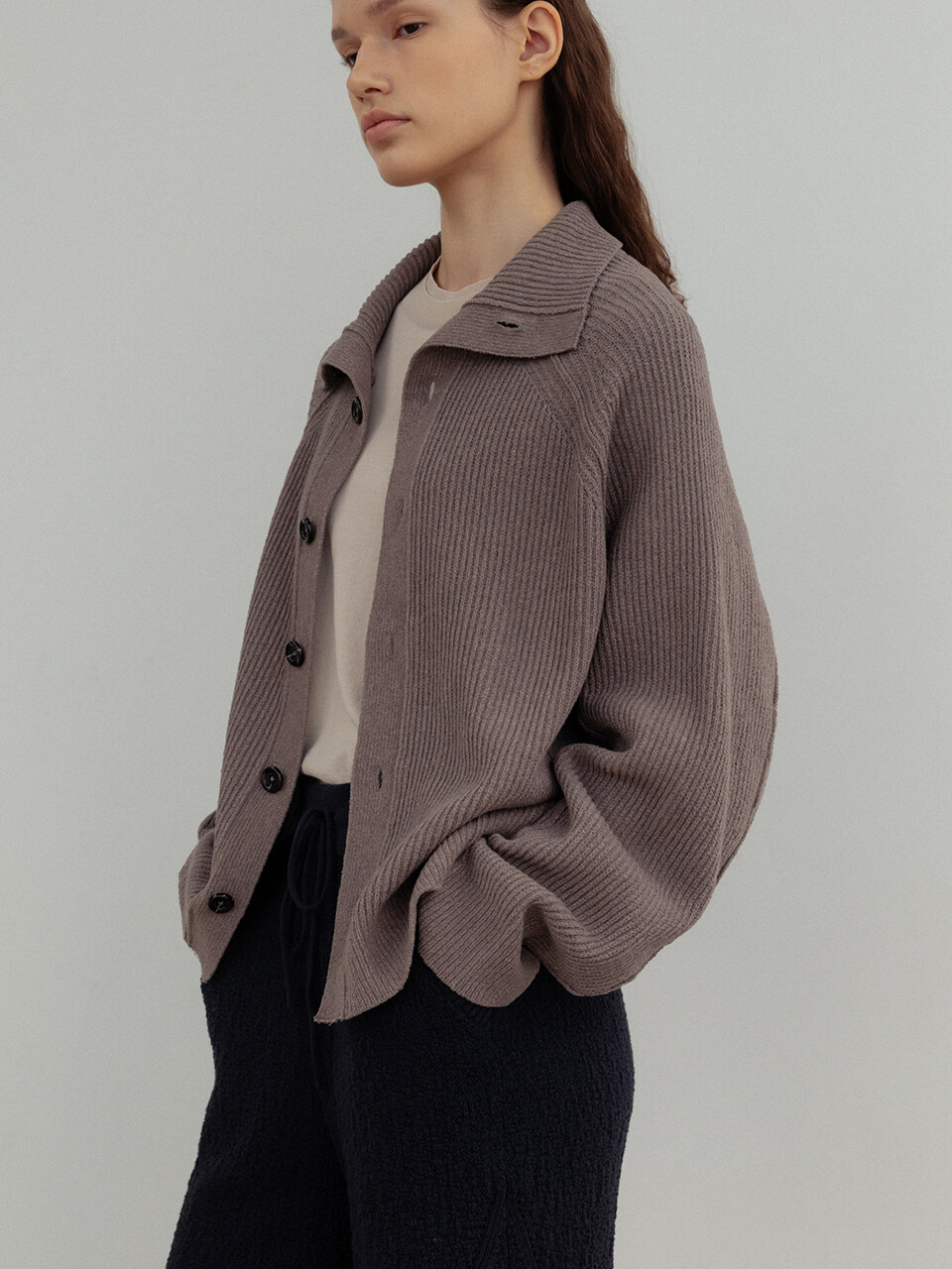 UMARMUNG COLLECTION Cotton Boucle Raw Edge High Neck Jacket