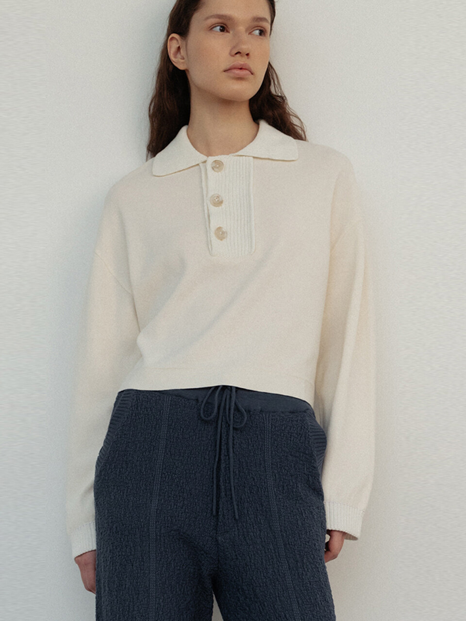 UMARMUNG COLLECTION Cotton Modal Hand Stitch Collared Pullover