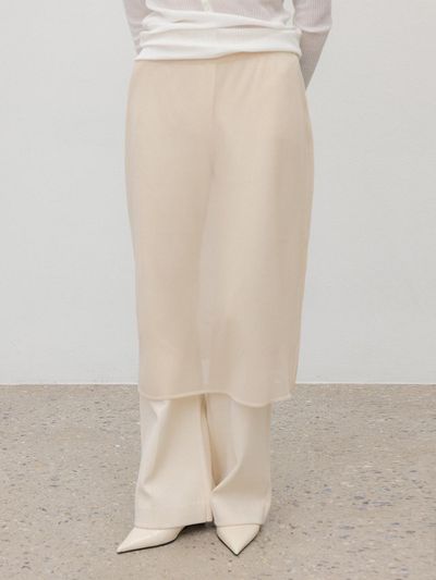 UMARMUNG COLLECTION Crinkled linen layered skirt [Skin]