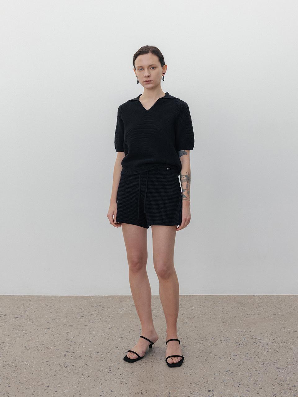 UMARMUNG COLLECTION Korean Paper Yarn Shorts [Black]