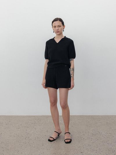 UMARMUNG COLLECTION Korean Paper Yarn Shorts [Black]