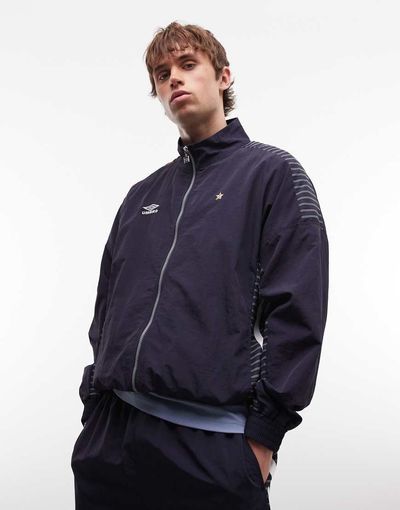 Umbro Umbro relaxed track jacket in dark blue and white-Navy