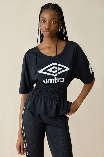 Umbro Umbro UO Exclusive Cinched Waist Jersey Top in Black, Women's at Urban Outfitters