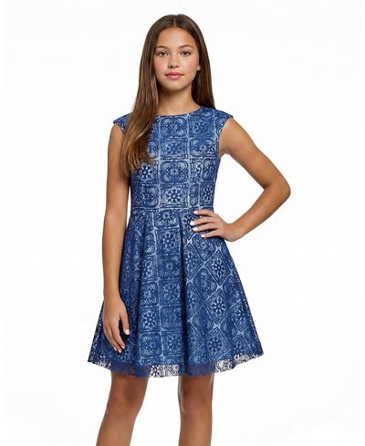 Un Deux Trois Un Deux Trois Girls' Cap Sleeve Boat Neck Lace Dress
