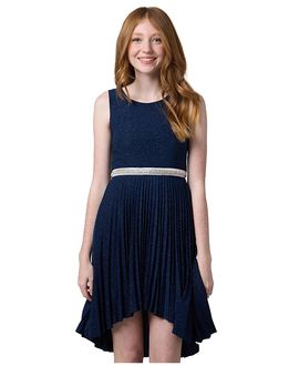 Un Deux Trois Un Deux Trois Girls' Glitter Pleated High Low Dress with Belt