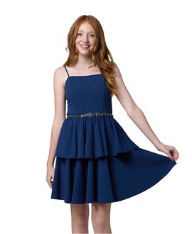 Un Deux Trois Un Deux Trois Girls' Tiered Dress with Rhinestone Belt