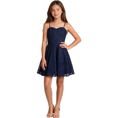 Un Deux Trois Un Deux Trois Kids' Fit and Flare Sequin Lace Lace-Up Back Dress
