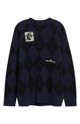 Undercover Undercover Embroidered Patch Argyle Plaid Wool Blend Sweater