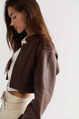 Understated Leather Understated Leather Cropped Bomber Jacket