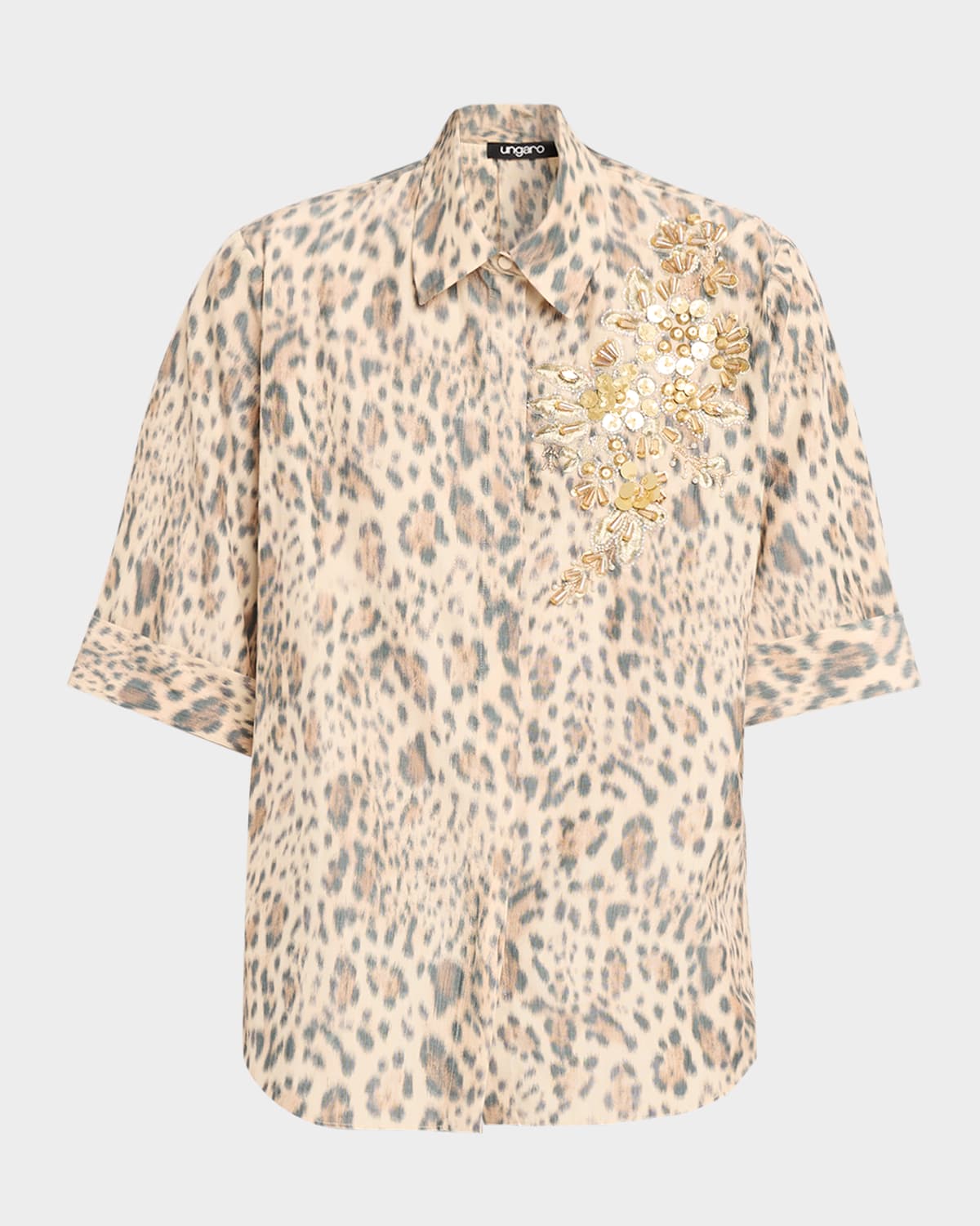 Ungaro Aimee Beaded Animal-Print Blouse