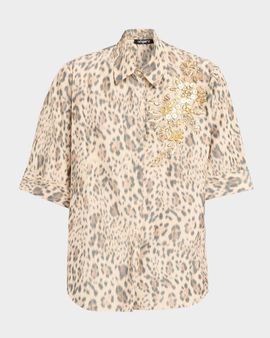 Ungaro Aimee Beaded Animal-Print Blouse