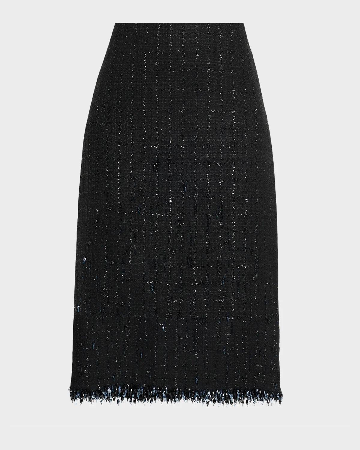 Ungaro Alma Beaded Fringe Tweed Midi Skirt