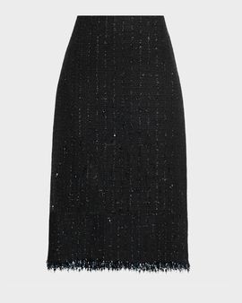 Ungaro Alma Beaded Fringe Tweed Midi Skirt