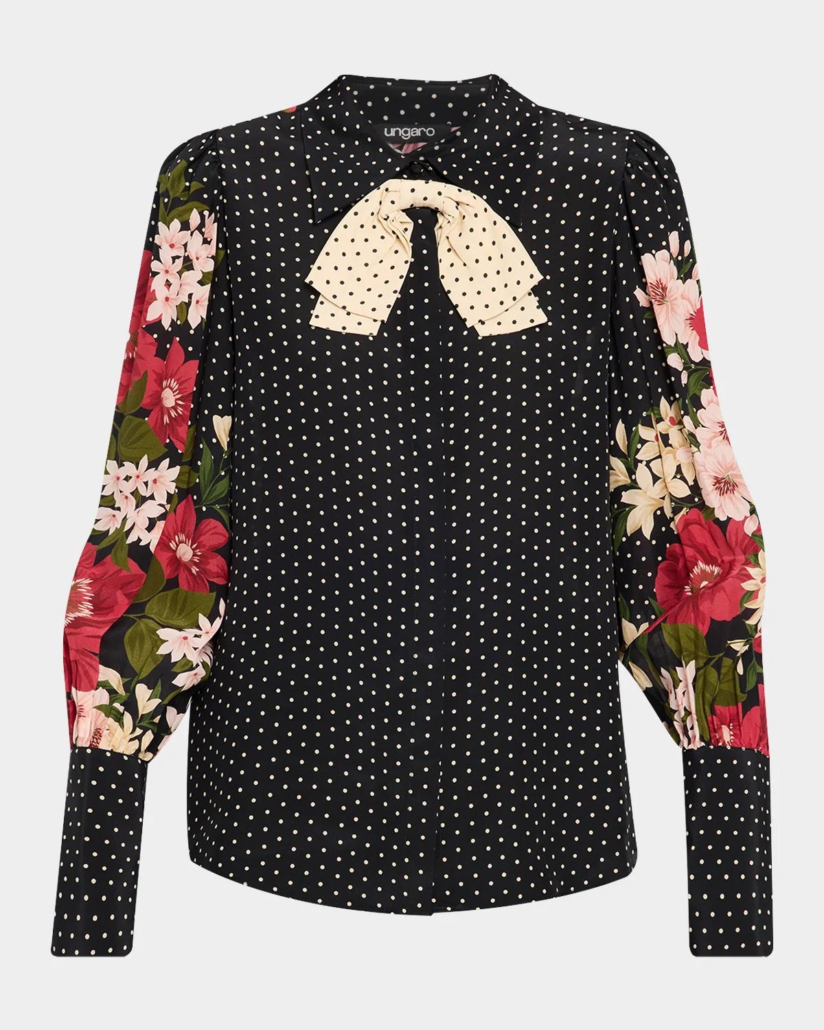 Ungaro Aviva Floral Polka Dot Silk Blouse