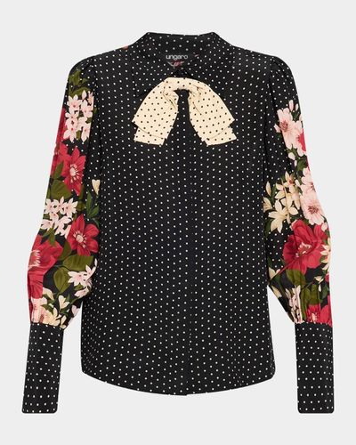 Ungaro Aviva Floral Polka Dot Silk Blouse