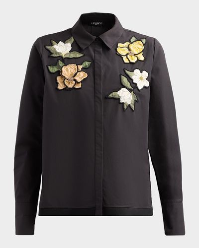 Ungaro Dylan Floral Applique Poplin Blouse