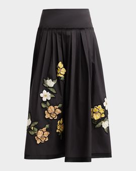 Ungaro Lindsey Pleated Floral Applique Midi Skirt