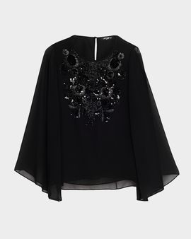 Ungaro Nastasia Sheer-Sleeve Bead & Sequin Blouse