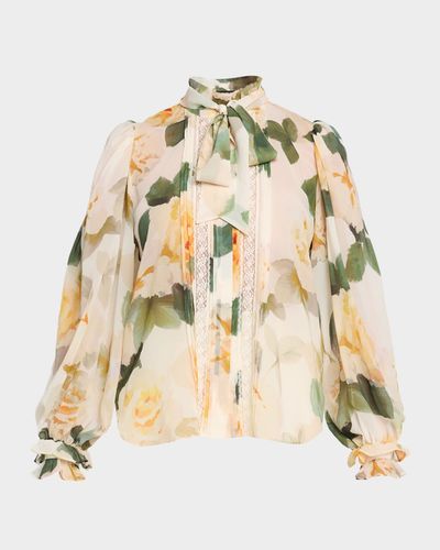 Ungaro Odessa Tie-Neck Floral Blouse