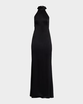 Ungaro Poppy Lace-Back Halter Column Gown