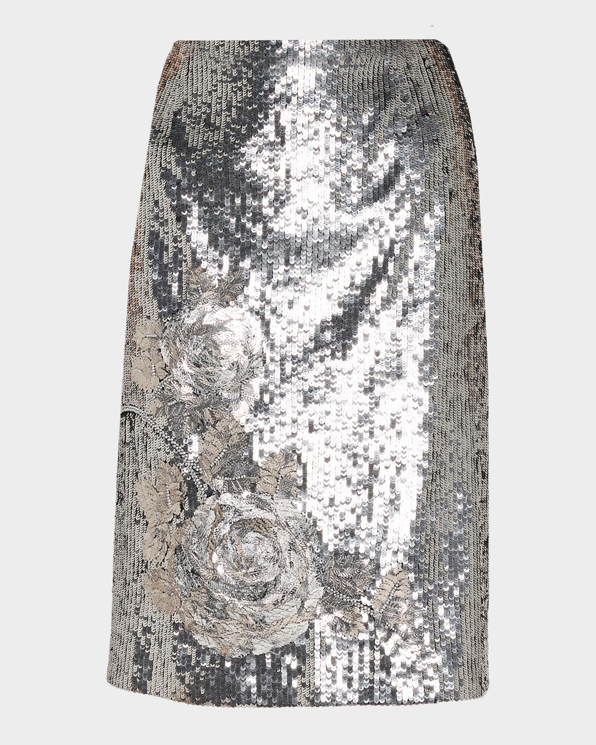 Ungaro Rachel Sequin Floral Straight Mini Skirt