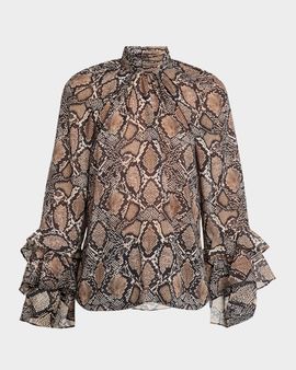 Ungaro Raina Ruffle Snakeskin-Print Blouse