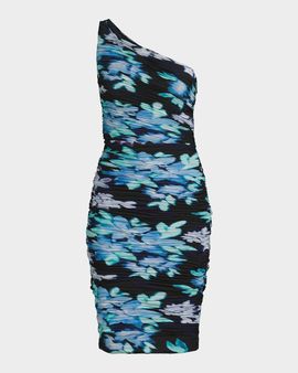 Ungaro Rosemary Floral Ruched One-Shoulder Midi Dress