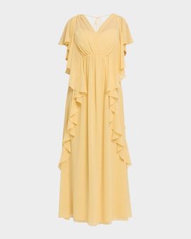 Ungaro Saffron Draped Ruffle Maxi Dress