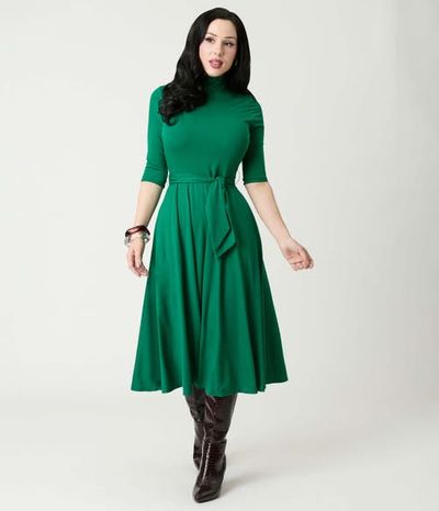 Unique Vintage Unique Vintage 1950s Turtleneck Midi Dress