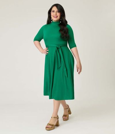 Unique Vintage Unique Vintage Plus Size 1950s Turtleneck Midi Dress