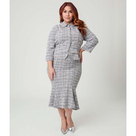 Unique Vintage Unique Vintage Plus Size Boucle Trumpet Skirt