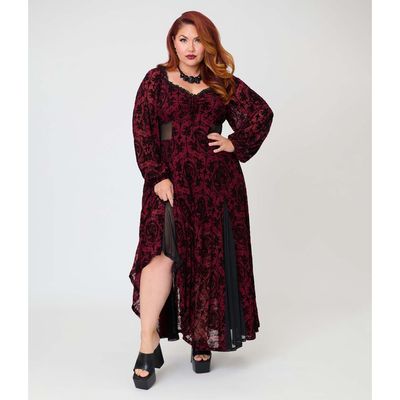 Unique Vintage Unique Vintage Plus Size Sheer Spiderweb Godet Maxi Dress