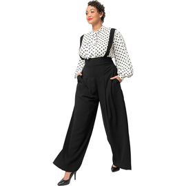 Unique Vintage Unique Vintage Plus Size Wide Leg Rochelle Suspender Pants